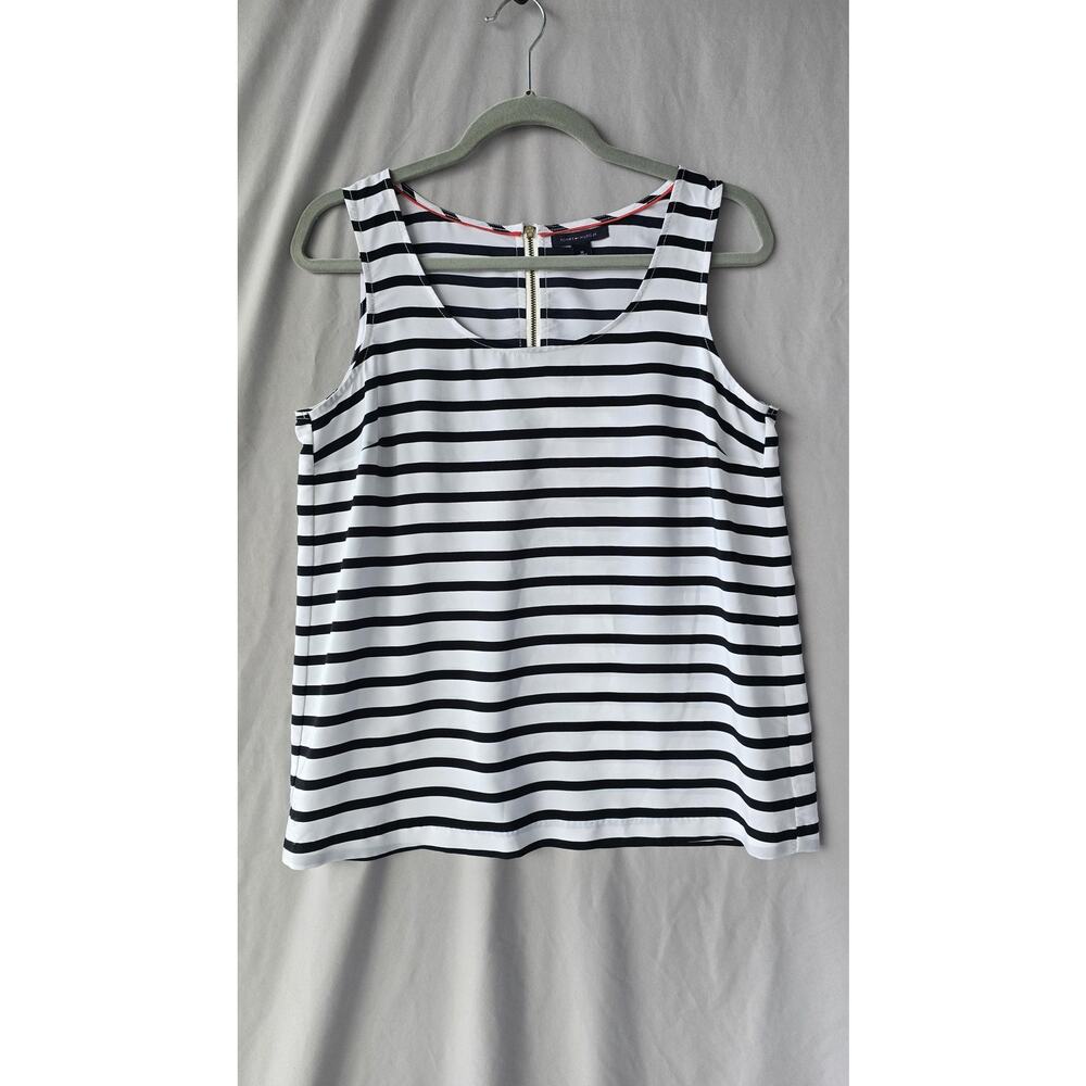 Tommy Hilfiger Tank Top Womens Medium White Black Stripe Scoop Neck Zip Back